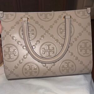 Tory Burch T Monogram Embossed Tote in Fresh Clay